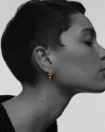 22K Gold Baby Cross Charm Earrings With Rubies