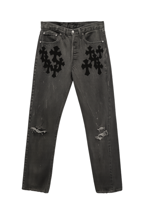 Chrome Heart Cross Patch Grey Jeans Chrome Heart Cross Patch Grey Jeans