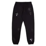 Black Chrome Heart Sweatpants Mixed Cross Patch