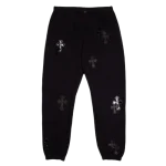 Black Chrome Heart Sweatpants Mixed Cross Patch