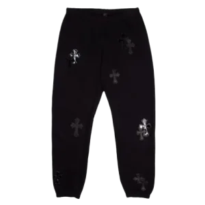 Black Chrome Heart Sweatpants Mixed Cross Patch