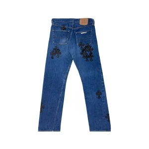 Black Cross Leather Patch Blue Jeans