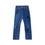 Black Cross Leather Patch Blue Jeans