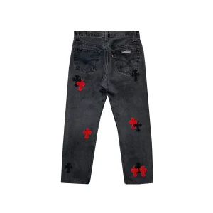 Black&Red Cross Patch Grey Jeans