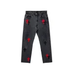 Black&Red Cross Patch Grey Jeans