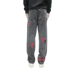 Black&Red Cross Patch Grey Jeans