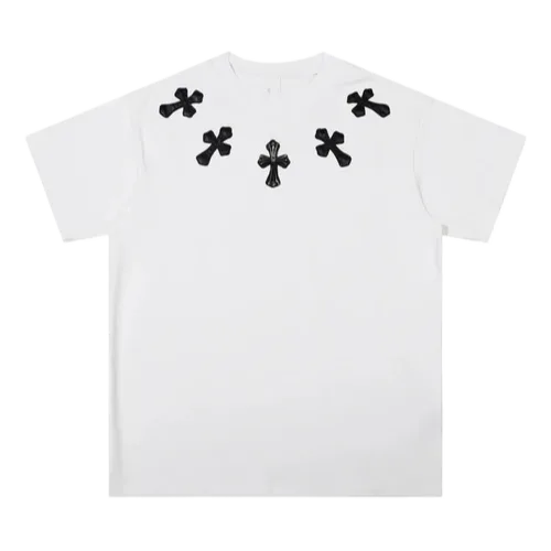 5 Black Leather Patch Chrome Hearts T Shirt White 5 Black Leather Patch Chrome Hearts T Shirt White