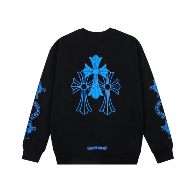 Chrome-Hearts-Blue-Logo-Crewneck-Sweatshirt-Black Chrome Heart Crewneck Sweatshirt Black
