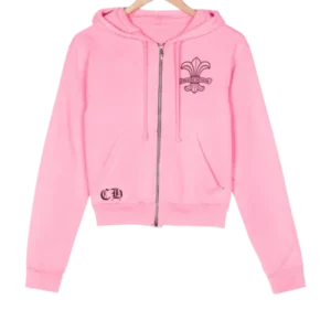 Chrome Hearts Logo Girl Zipper Pink Hoodie