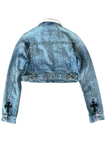 Chrome Hearts Shearling Women Denim Jacket Blue