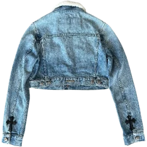 Chrome Hearts Shearling Women Denim Jacket Blue