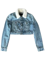 Chrome Hearts Shearling Women Denim Jacket Blue