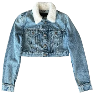 Chrome Hearts Shearling Women Denim Jacket Blue
