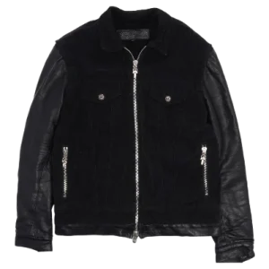 Chrome Hearts Trucker Jacket Corduroy and Leather Black Shearling Lined