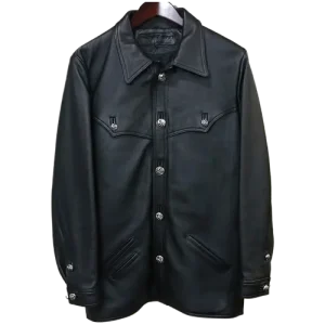 Claw Button Hunting Chrome Hearts Leather Black Jacket