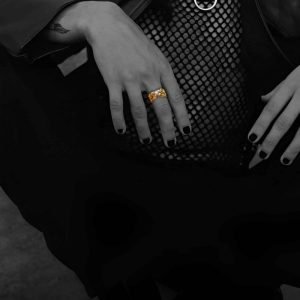 22K Gold Chrome Hearts Double Floral Ring with 5 Diamonds